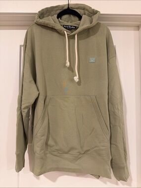 Acne Studios Sage Green Pullover Hoodie with White Drawcords